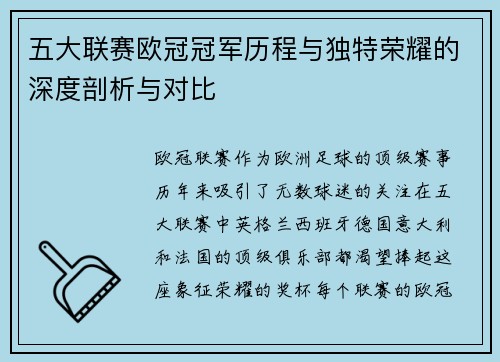 五大联赛欧冠冠军历程与独特荣耀的深度剖析与对比