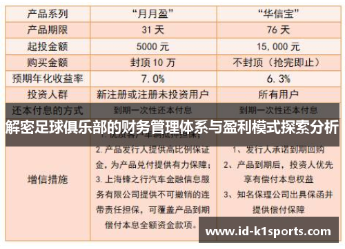 解密足球俱乐部的财务管理体系与盈利模式探索分析 解密足球俱乐部的财务管理体系与盈利模式探索分析